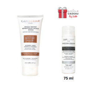 Capiderma – Masque traitant réparateur de cheveux intense à la Kératine – 200 ml + Shampooing énergisant 75ml Offert 1 Promo Parapharmacie Casablanca Maroc - Medical Media Store