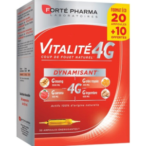 Forté Pharma Vitalité 4g Dynamisant – 20 Ampoules +10 offertes Promo Parapharmacie Casablanca Maroc - Medical Media Store